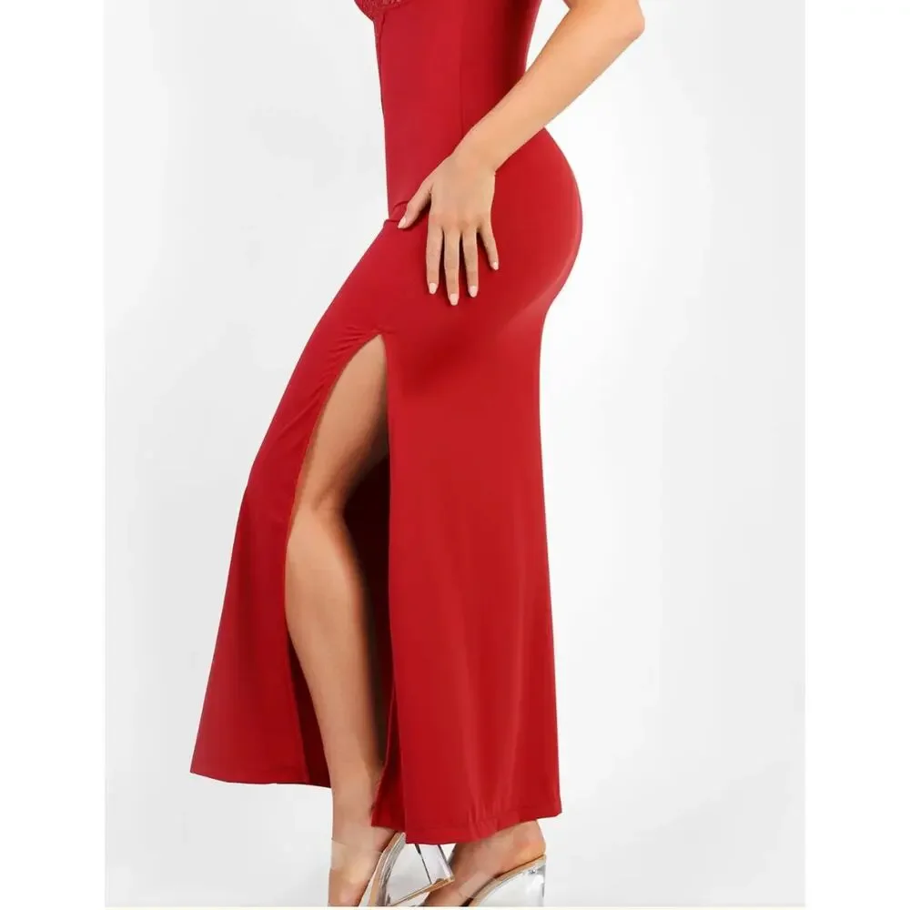 NWT Popilush Shapewear Lace V Neck Side Slit Slimming Maxi Slip Dress Sz XL - Picture 6 of 6
